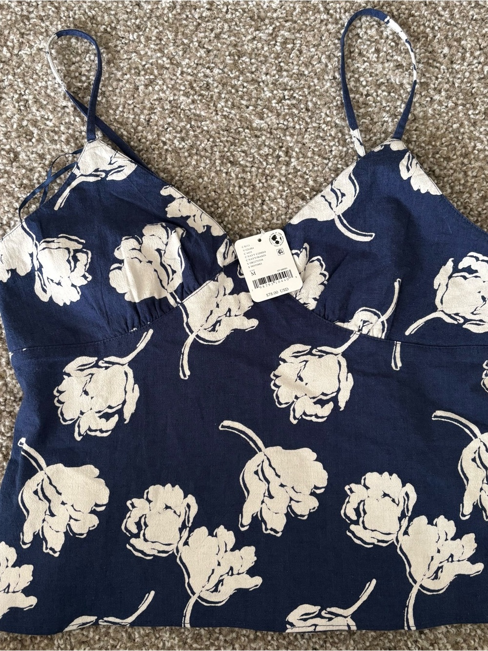NWT free people Navy Blue Floral Spaghetti Strap Cami Top